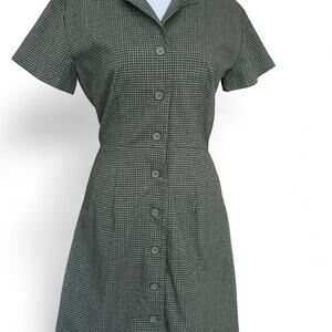 Brandy Melville Vintage Green Plaid Button Front Mini Dress Tie Back Size S